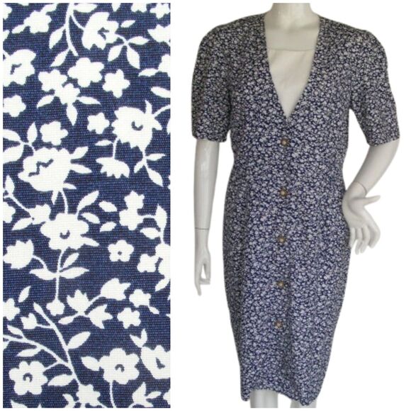 Vintage Dresses & Skirts - MS. BASIA Dress, VINTAGE 10, Blue Floral, Golden buttons, Short sleeve, Insert